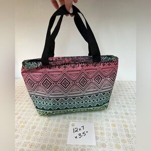 Geometric Patterned Lunch Bag - Pink and Green
